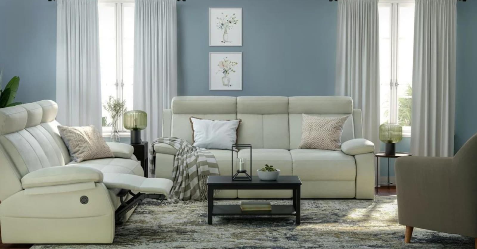 Modern Living Room Makeover: Matching Sofas, Curtains & Furniture for Perfect Harmony